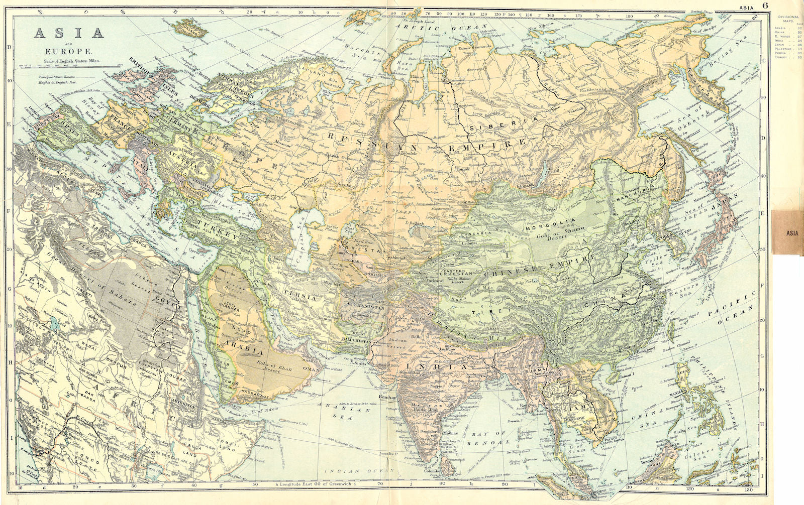 ASIA. & Europe 1905 old antique vintage map plan chart